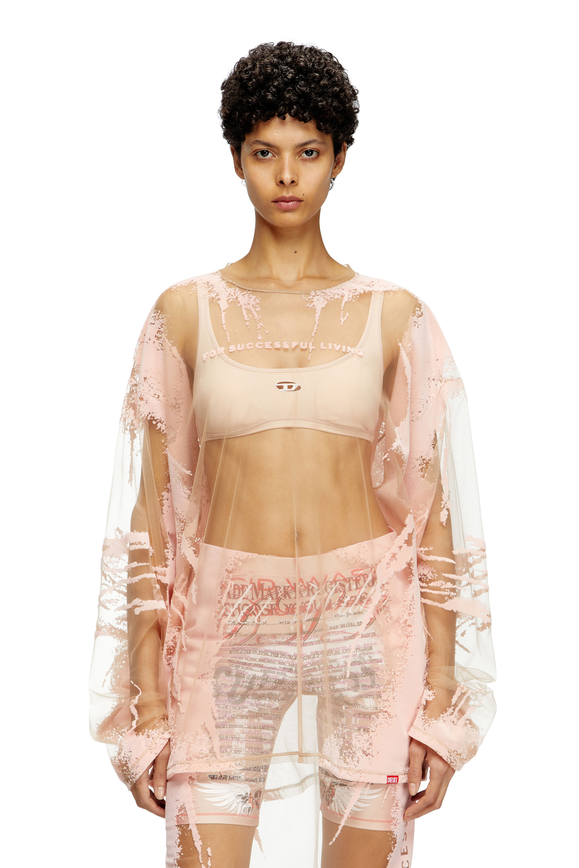 T-HASSAN-LS-A, Pink Diesel - T-HASSAN-LS-A, Unisex's Long-sleeve nylon T-shirt with lyrics print in Pink - 6