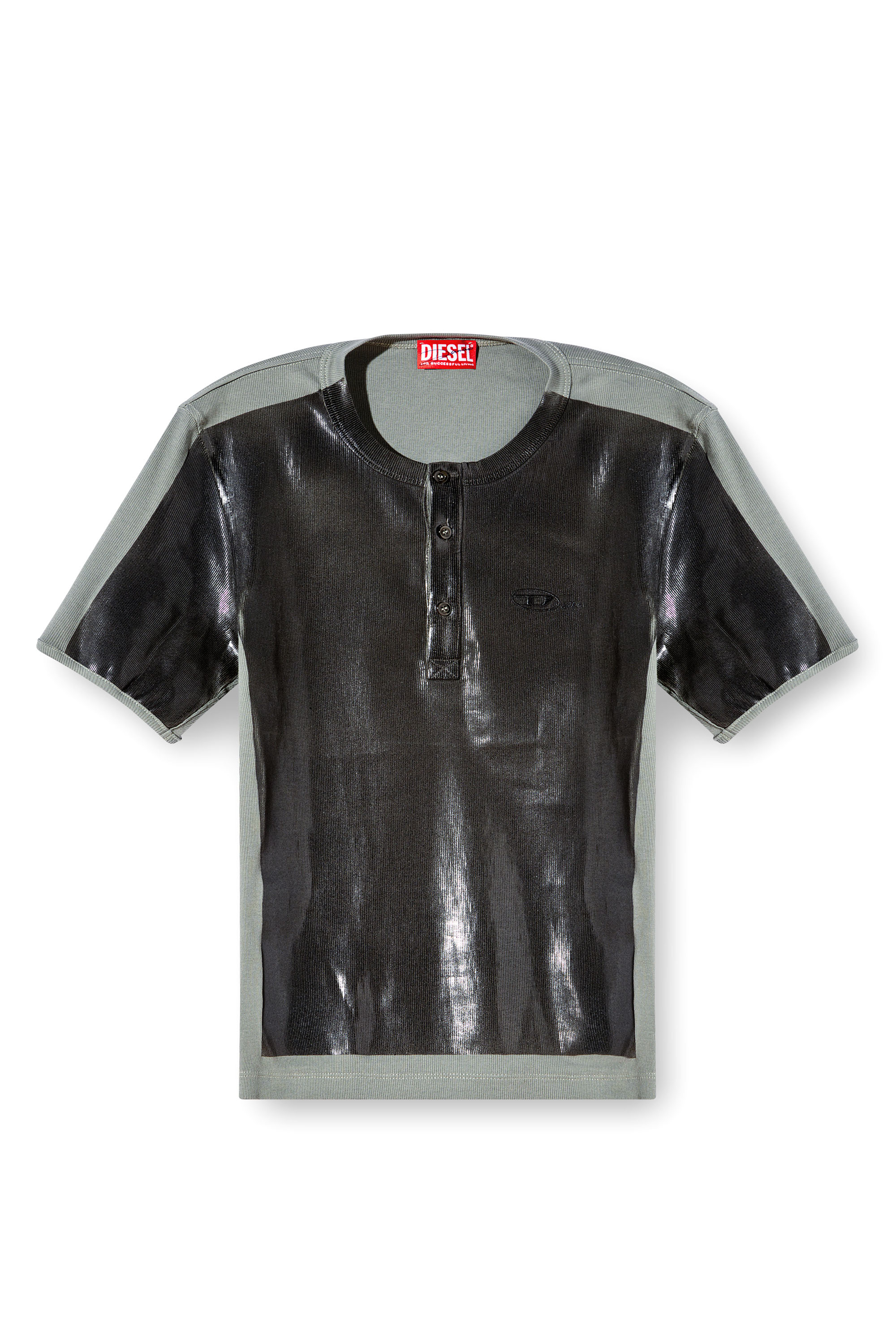 Diesel - T-RIBBER-DD, Unisex's Henley T-shirt with coated front in Dark grey - 7