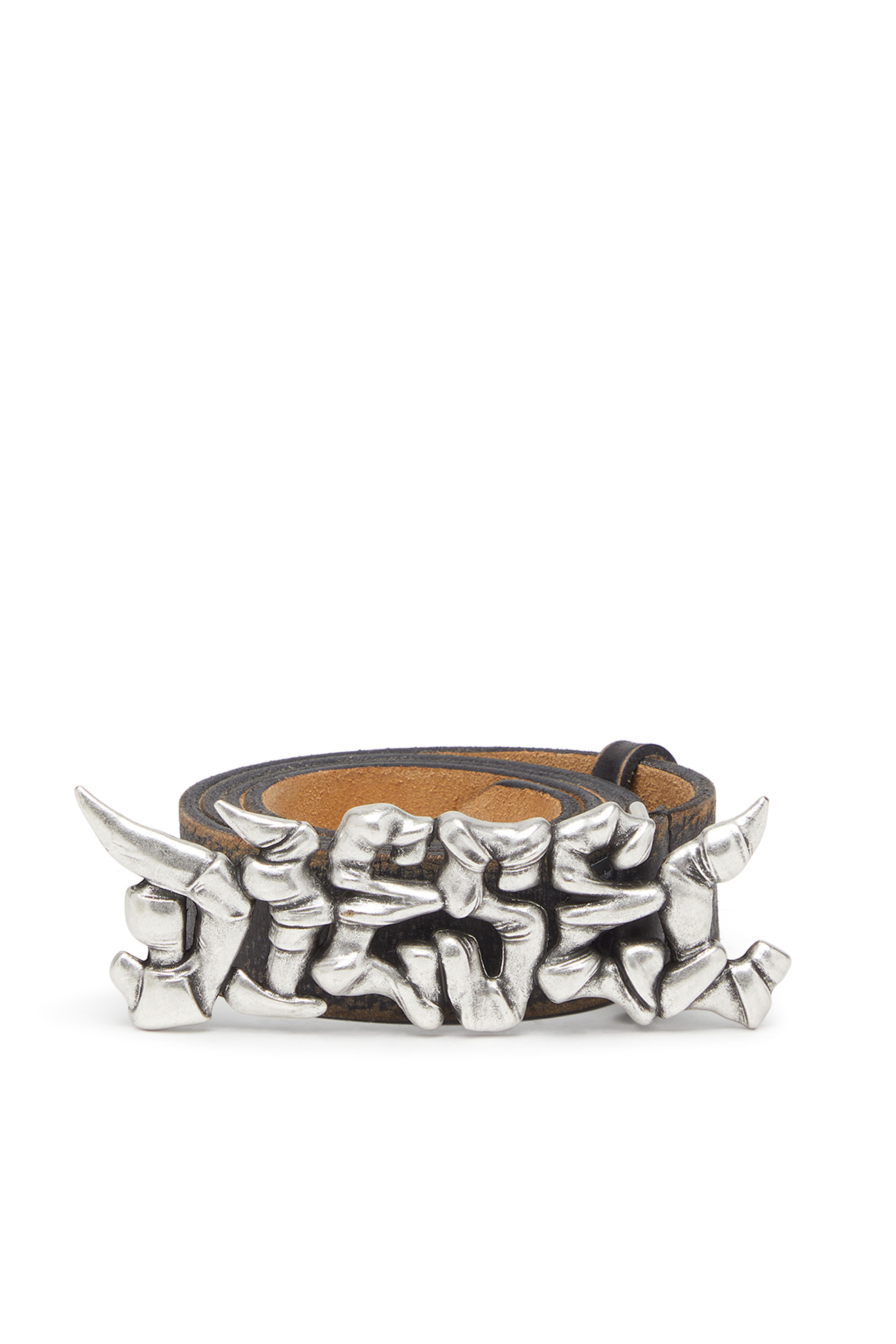 B-GRAFFITI, Black/Beige Diesel - B-GRAFFITI, Unisex's 3.5cm treated leather belt with graffiti buckle in Black/Beige - 1