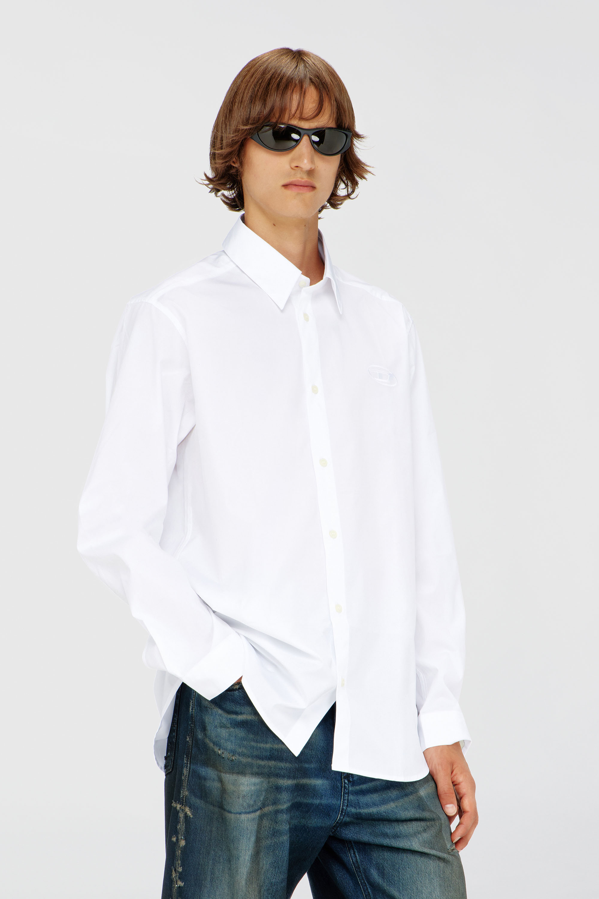 Diesel - S-SIMPLY-GSBH, Man's Stretch poplin shirt with embroidery in White - 1