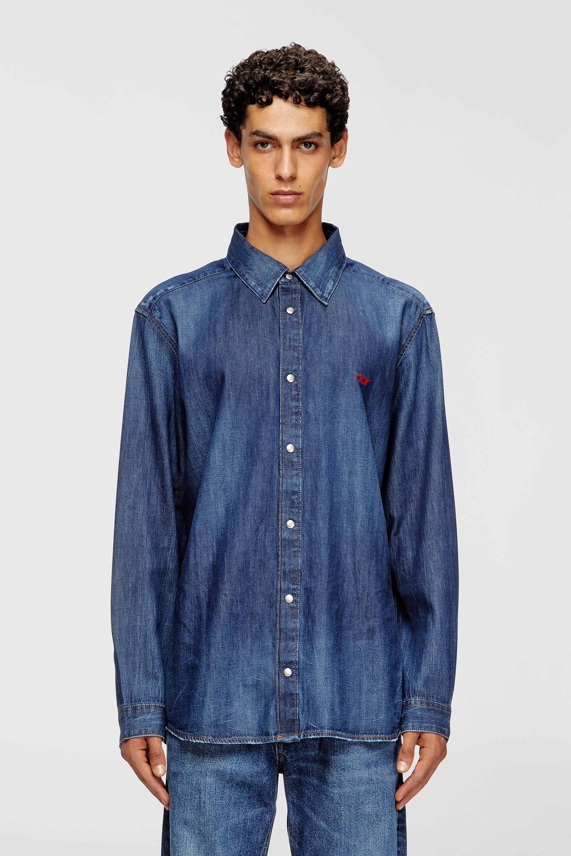 Diesel - D-SIMPLY, Man's Denim shirt with embroidered logo in Medium blue - 1