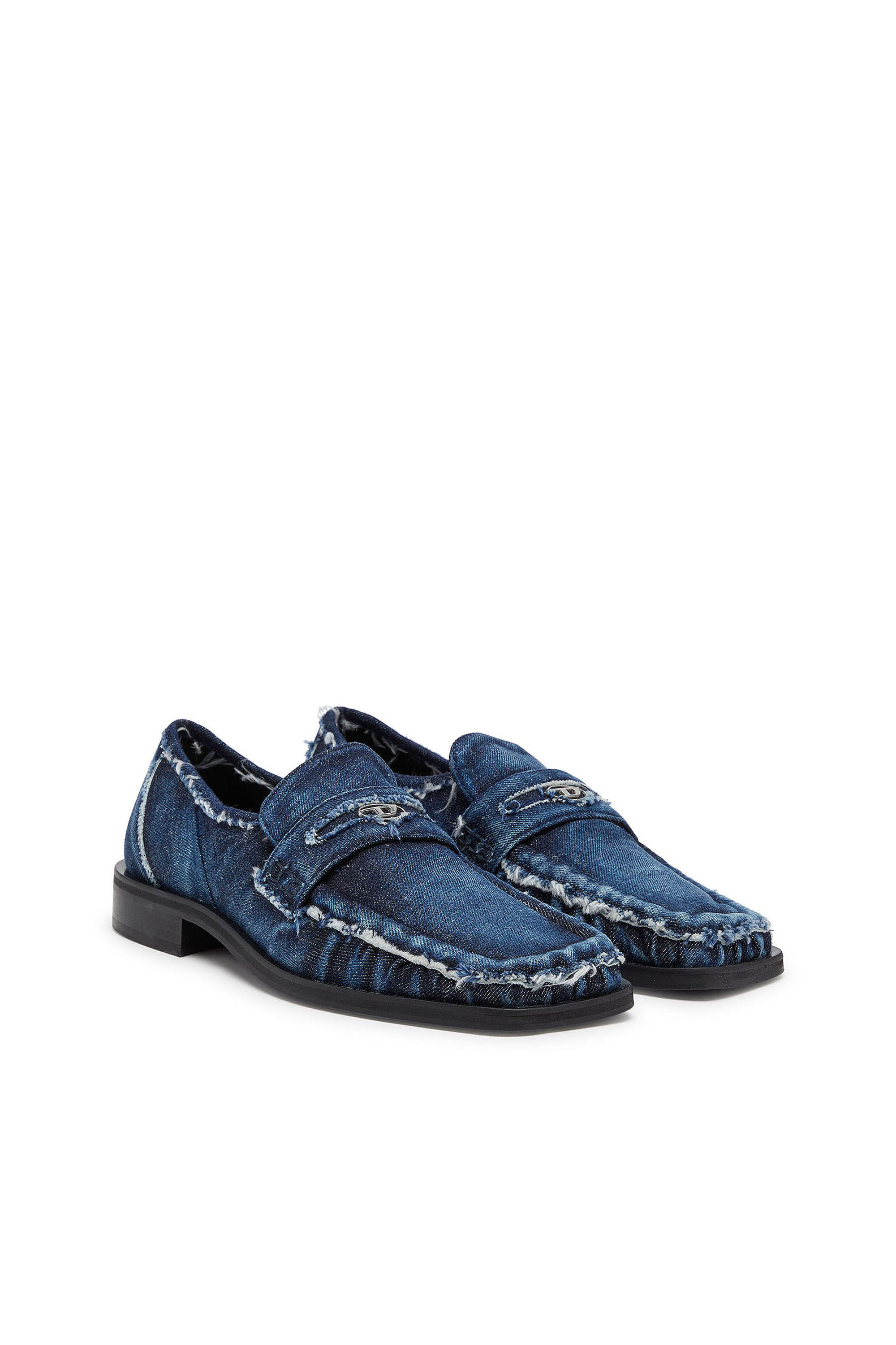 Diesel - D-AMBER LOAFER, Man's D-Amber - Penny loafers in frayed denim in Blue - 2